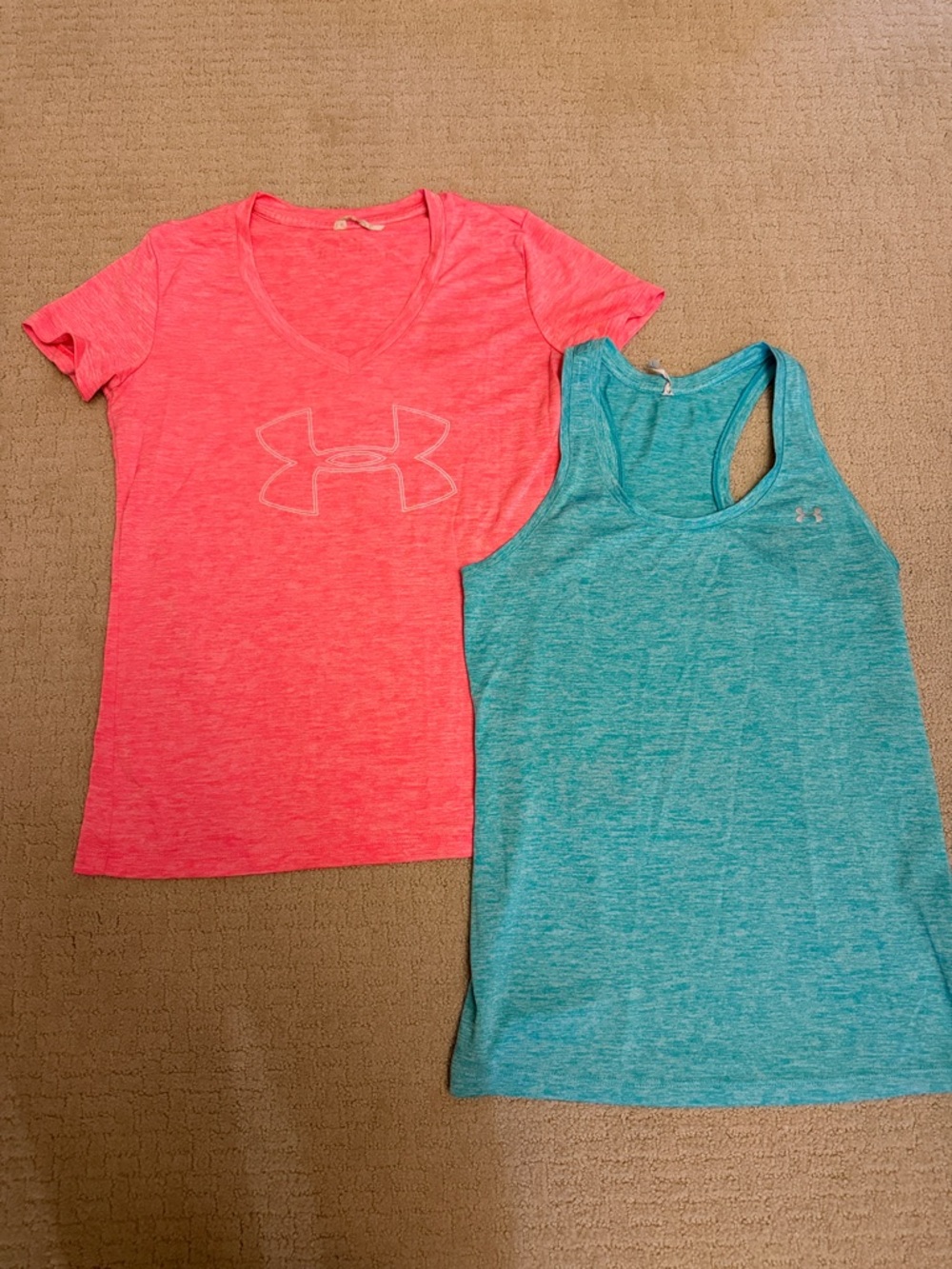 Women’s Under Armour Orange V-Neck Tee & Teal Tank - Performance Activewear XS